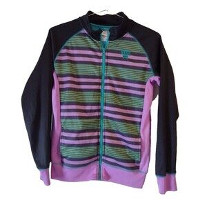 Nike Therma-Fit Jacket XL Extra Large Girls Full-Zip Striped Purple Black 13-15